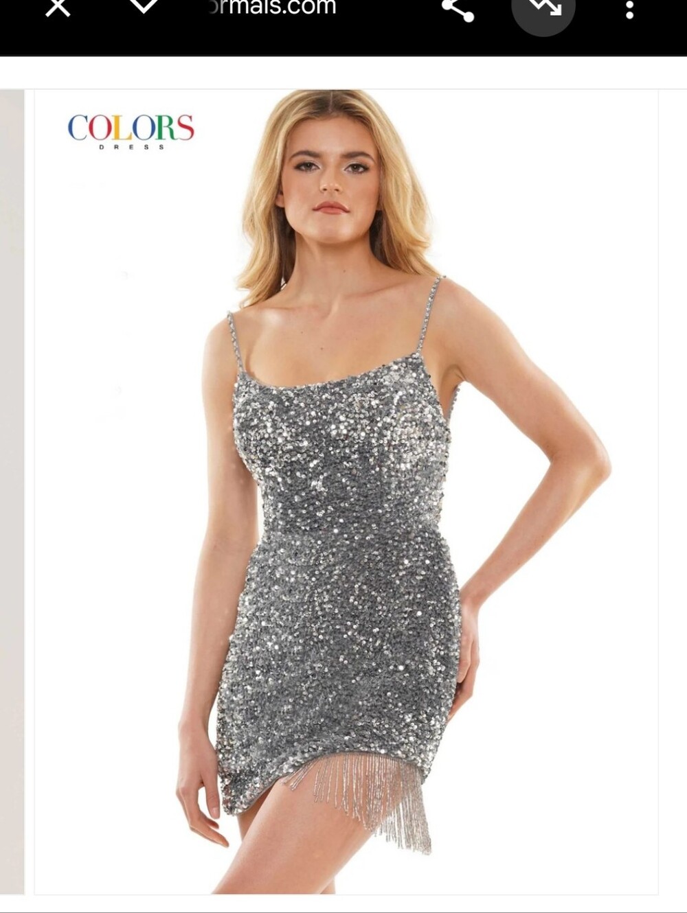 Girls Silver Sequin Party Dress with Fringe